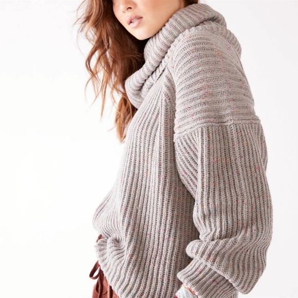 Free People Leon Tunic Cowl Neck Sweater Silver Gleam Combo - Picture 2 of 15